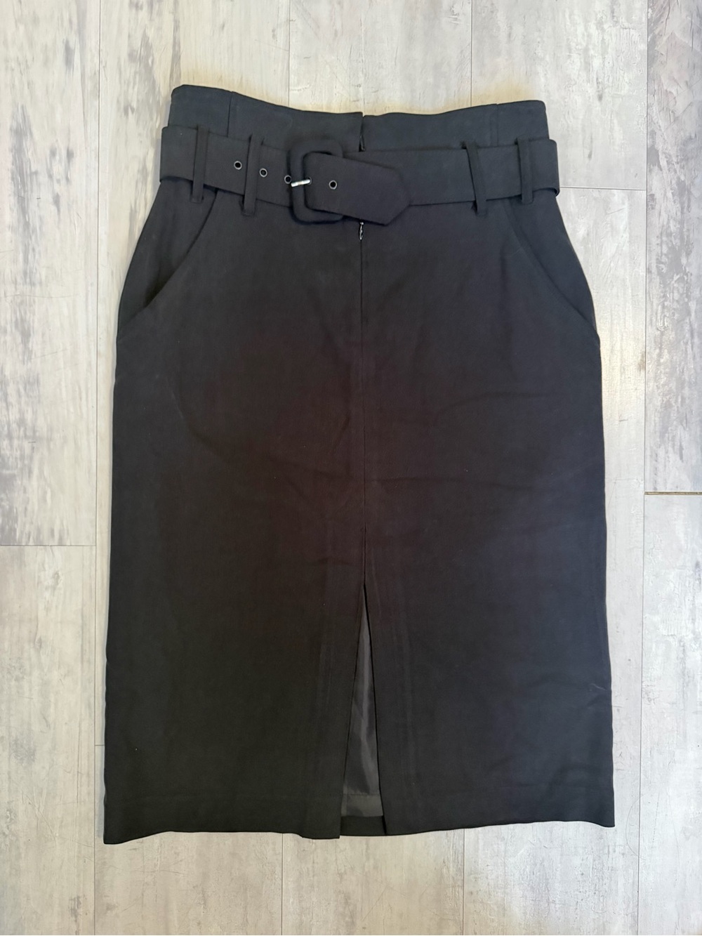Classic Black Belted Pencil Skirt - Women's